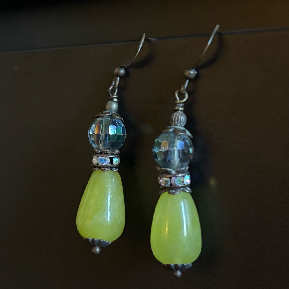 Elegant Green and Silver Drop Earrings